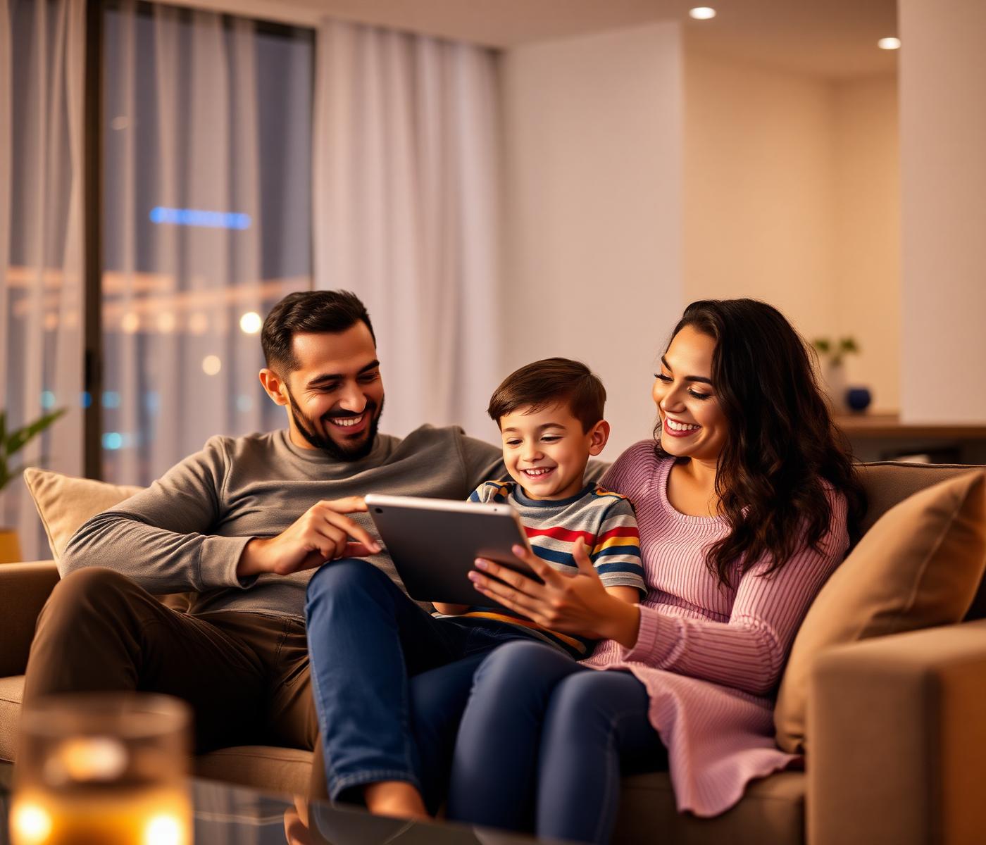 Família aproveitando internet rápida em casa